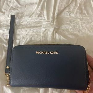 Michael Kors Navy Leather Wristlet